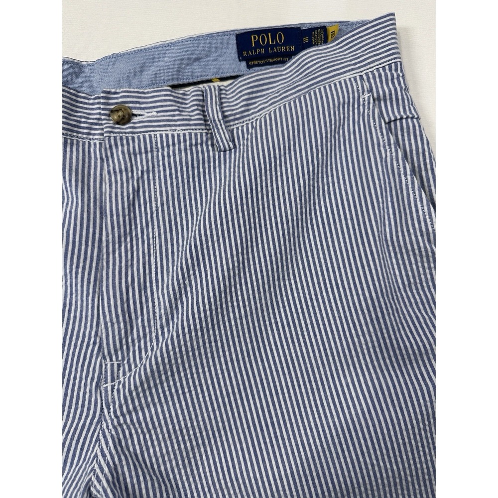 Polo Ralph Lauren Men's Shorts Sz 35 Stretch Straight‎ Fit Seersucker Blue/White